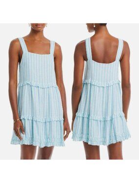 Rails Sandy Laguna Stripe Sleeveless Tiered Ruffled Mini Sundress Blue White S